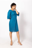 Simple Blue Dress with Bell Shaped Sleeves