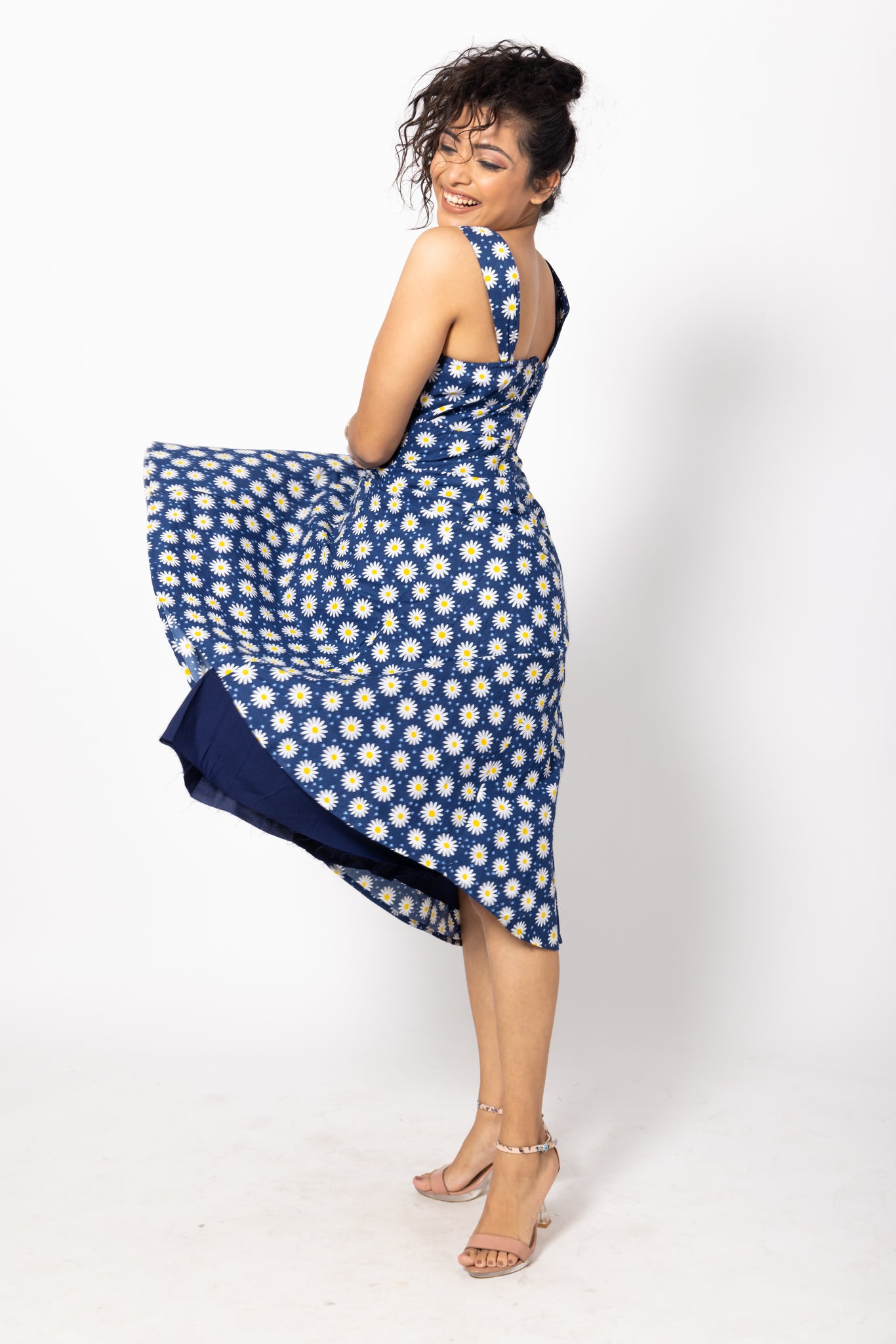 Blue Daisy Flounce Summer Dress with Straps