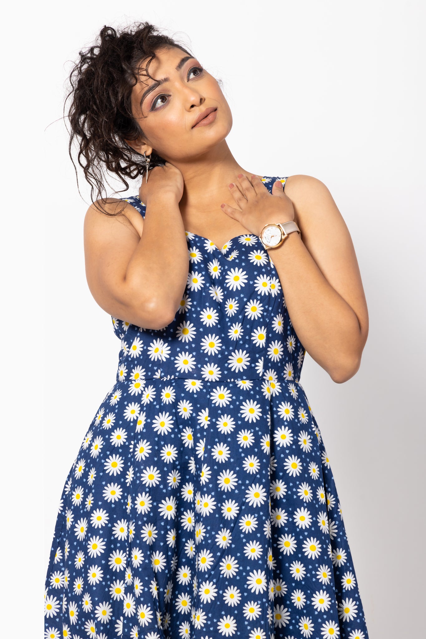 Blue Daisy Flounce Summer Dress with Straps