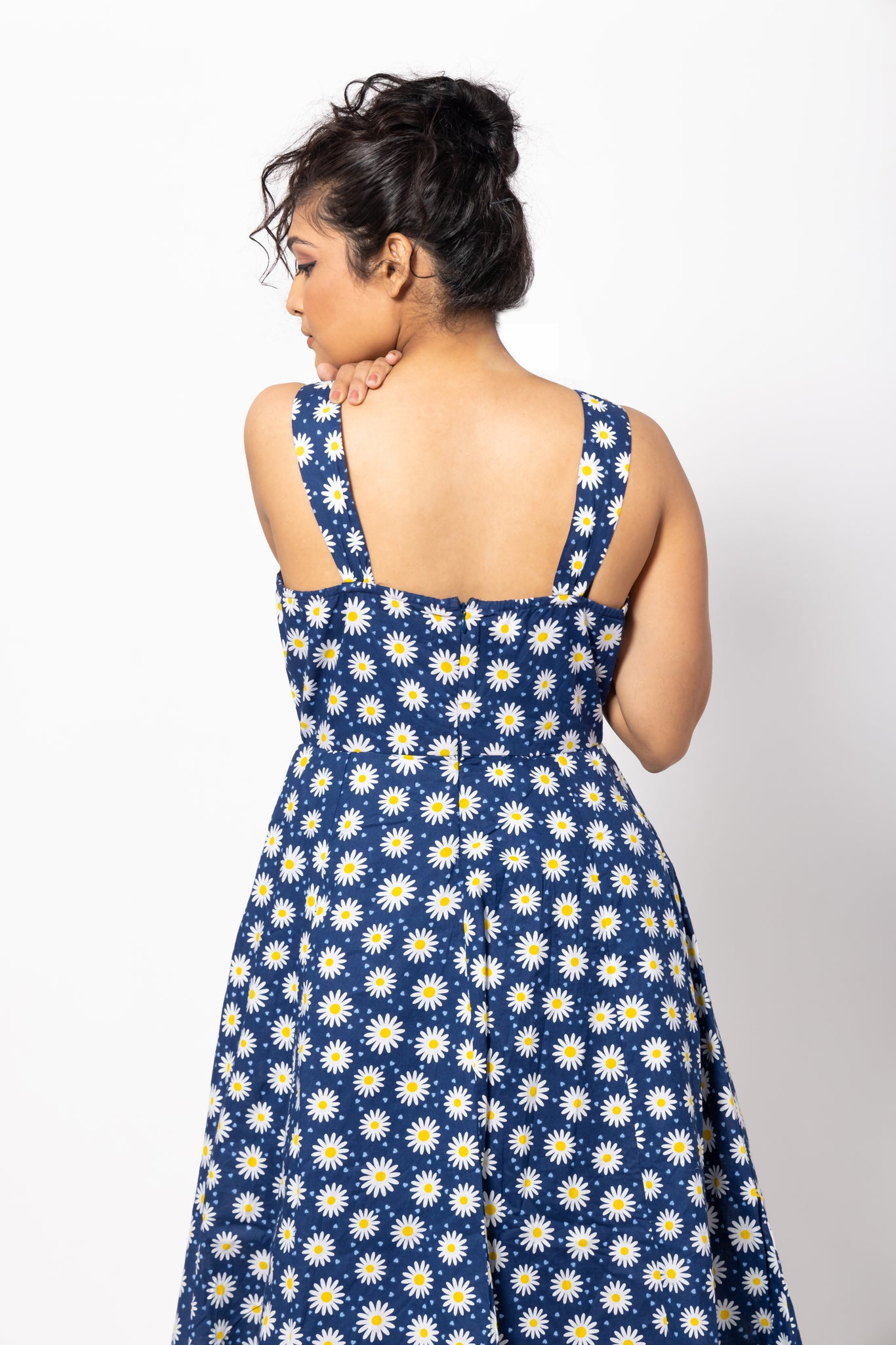 Blue Daisy Flounce Summer Dress with Straps