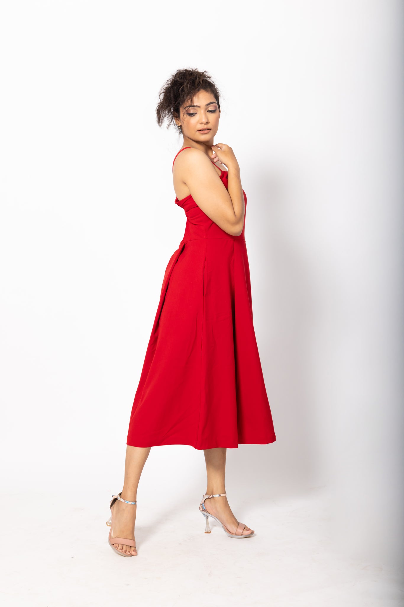 Bold Red Valentine Midi Dress with Straps