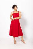 Bold Red Valentine Midi Dress with Straps