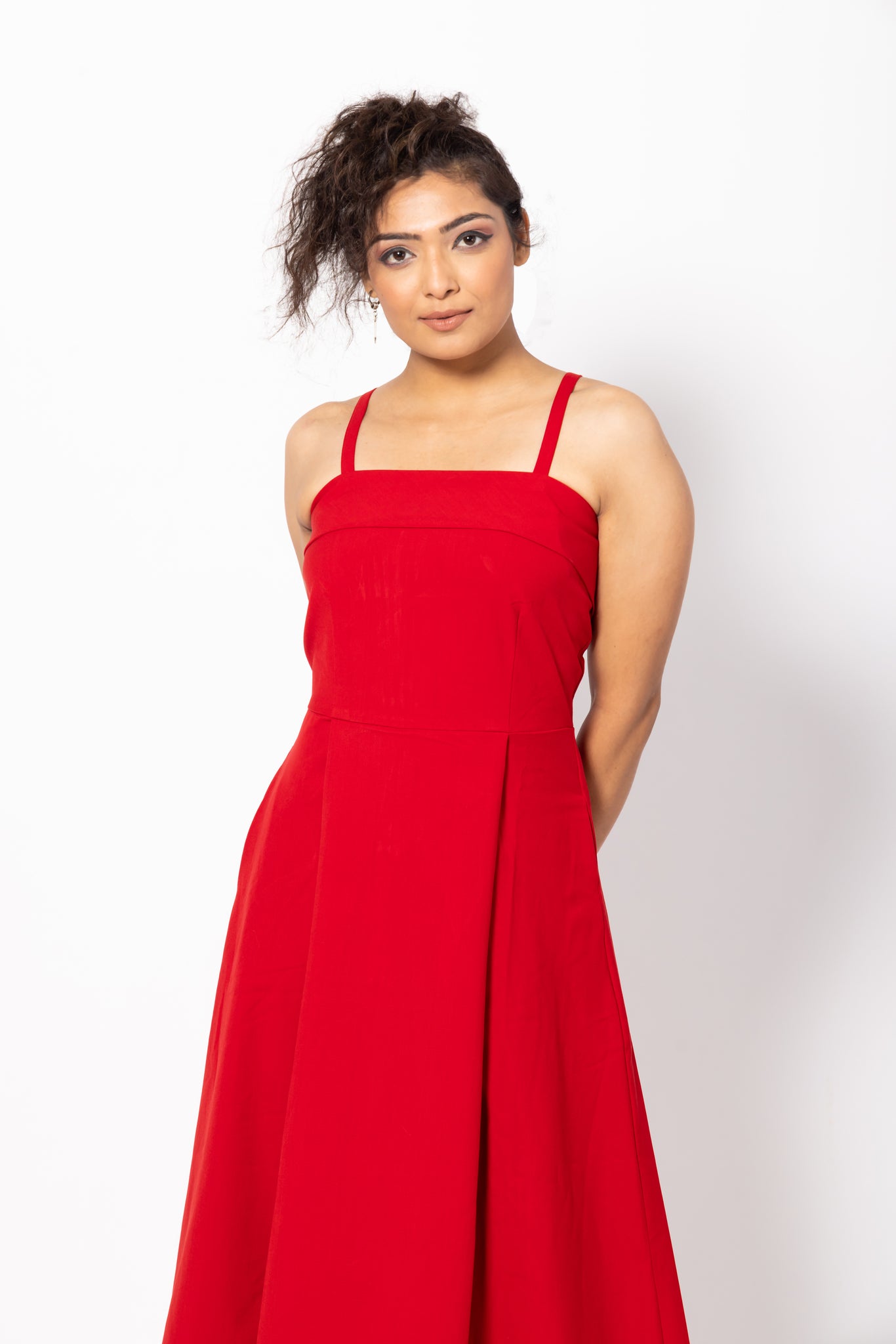 Bold Red Valentine Midi Dress with Straps