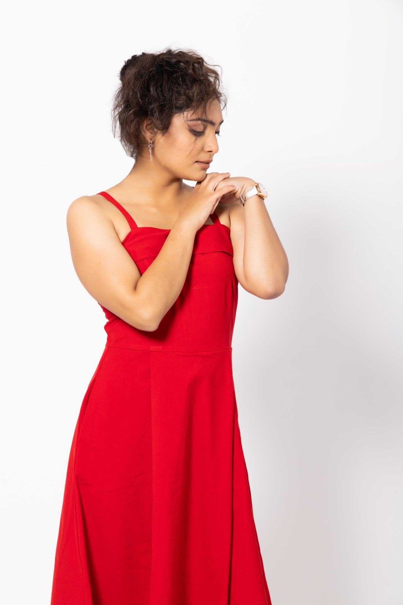 Bold Red Valentine Midi Dress with Straps