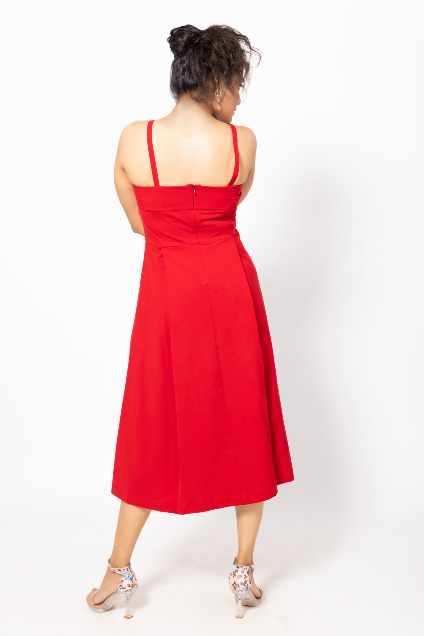 Bold Red Valentine Midi Dress with Straps