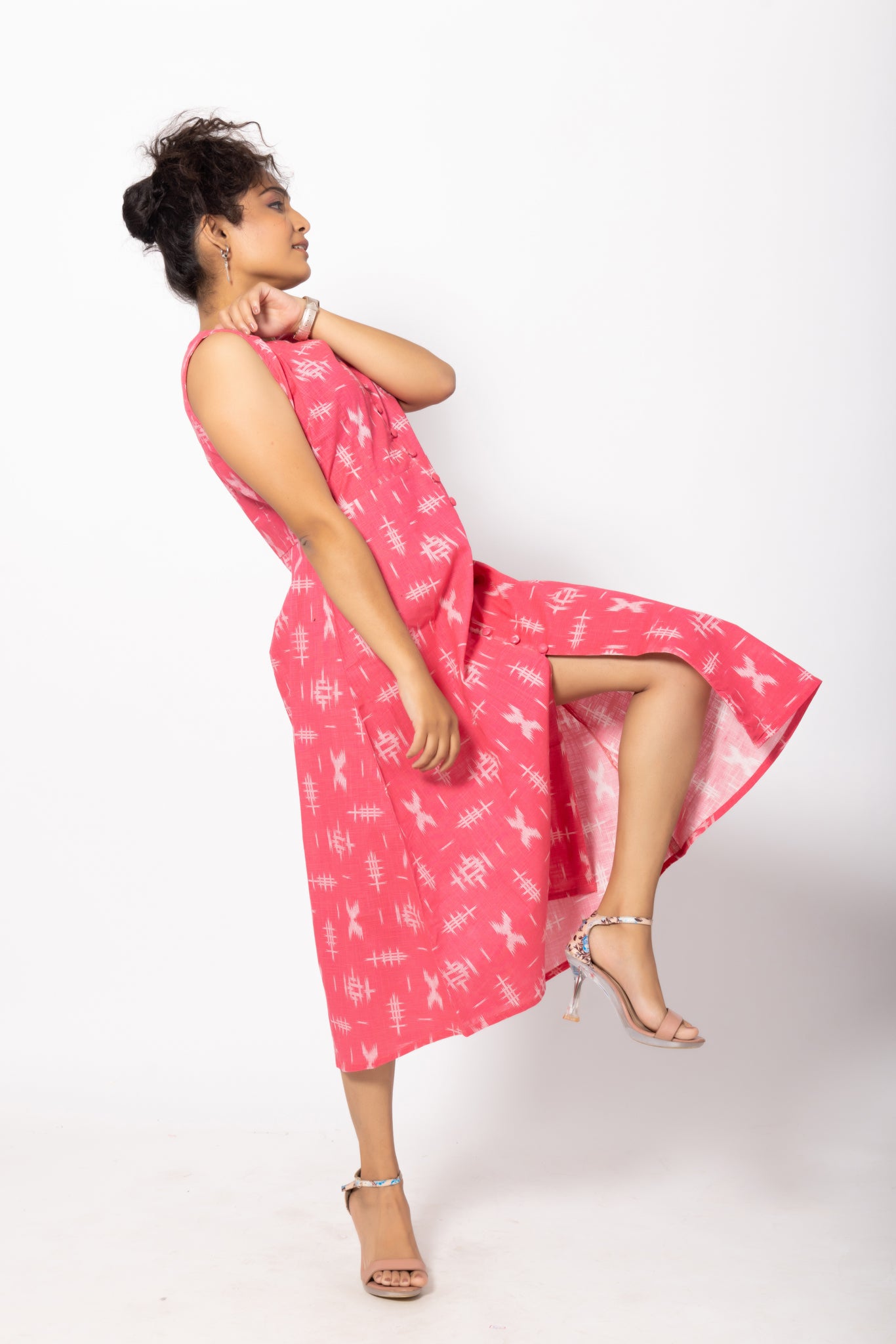 Buttoned A-Lined Pink Cotton Dress