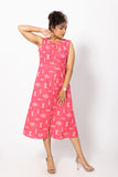 Buttoned A-Lined Pink Cotton Dress