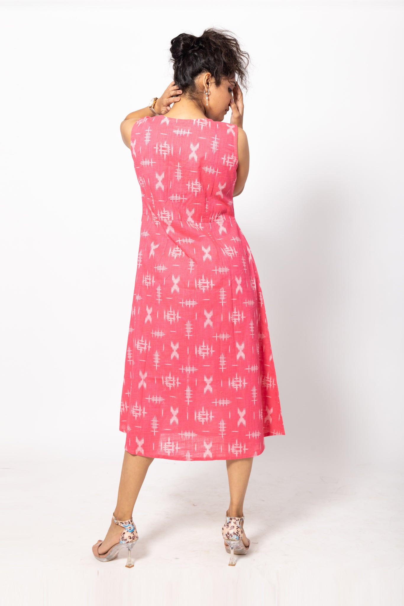 Buttoned A-Lined Pink Cotton Dress