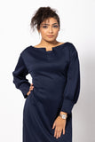 Navy Blue Bodycon Fitted Dress with Cuffed Sleeves