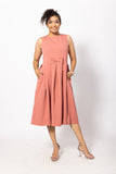 Blush Pink Box Pleated Sleeveless Dress with a Bow