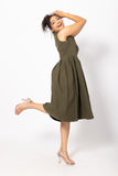 Box Pleated Green Sleeveless Dress