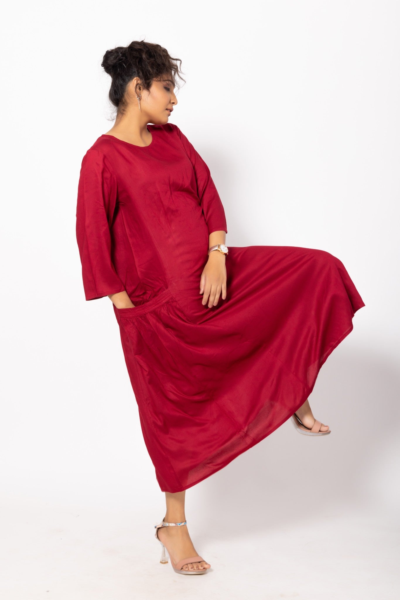 Baggy Solid Maroon Comfy Pocket Dress