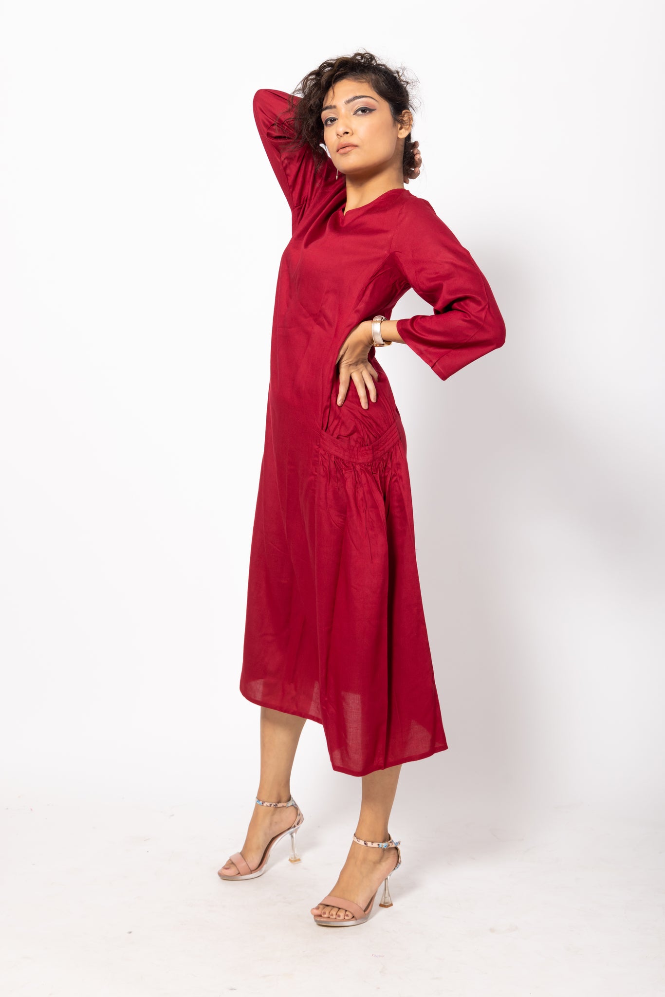 Baggy Solid Maroon Comfy Pocket Dress