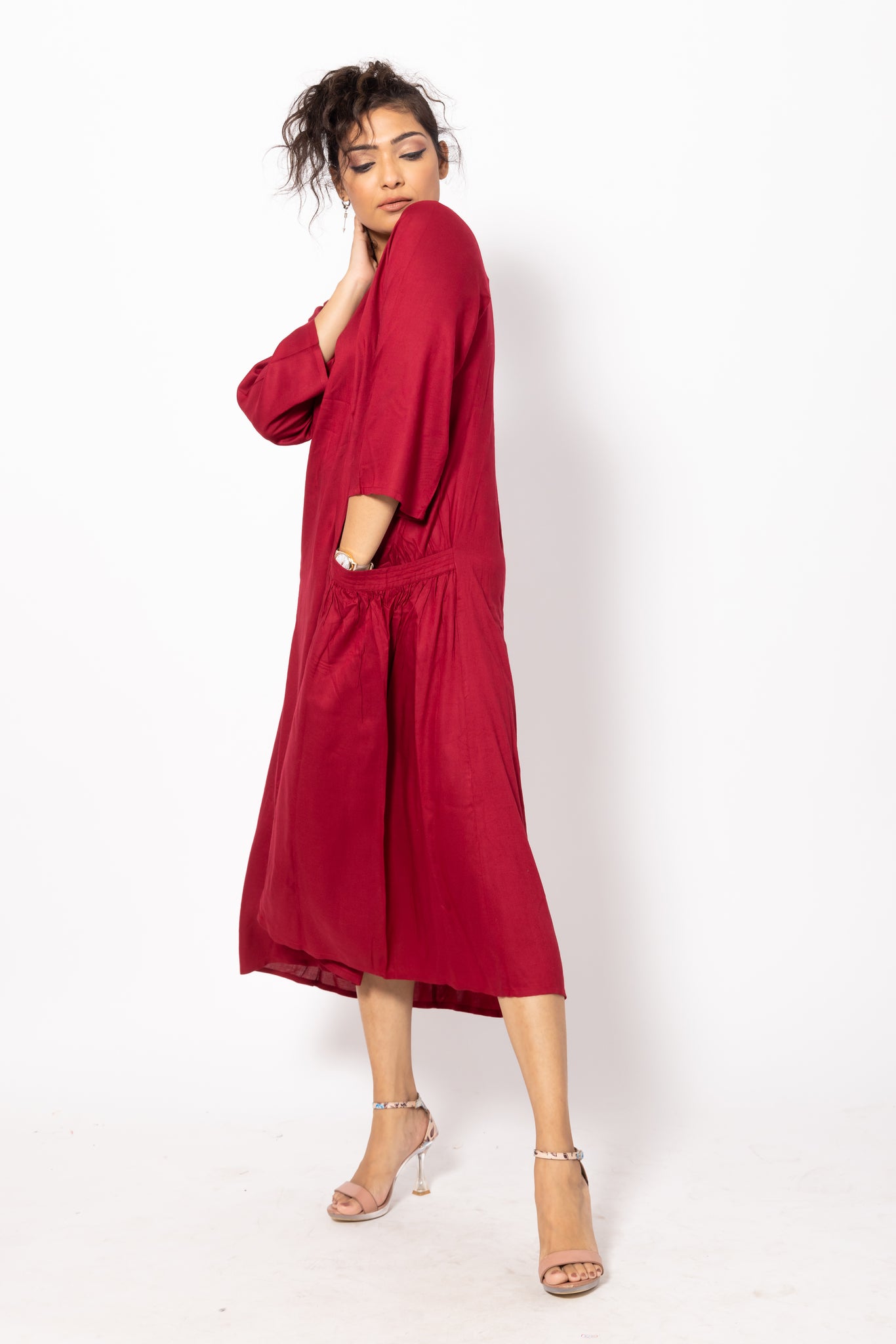 Baggy Solid Maroon Comfy Pocket Dress