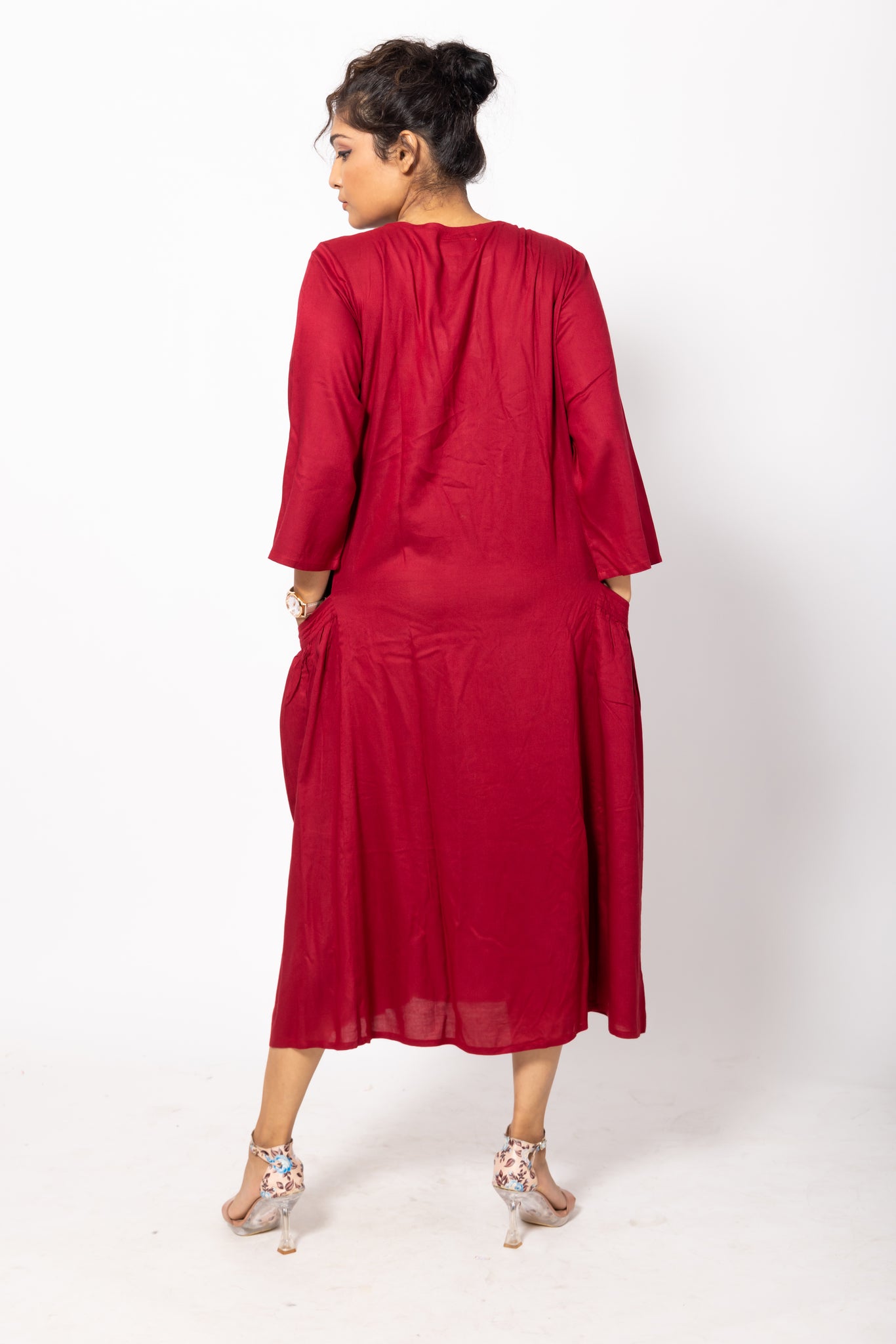 Baggy Solid Maroon Comfy Pocket Dress